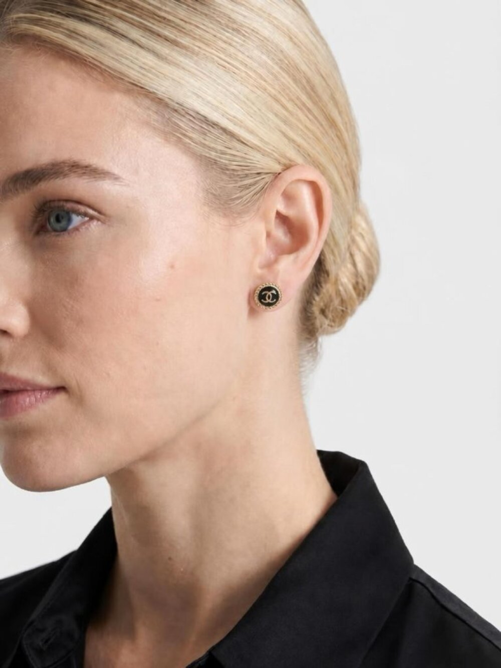 Black Gold Tone Rope Button Earrings - Picture 2 of 3